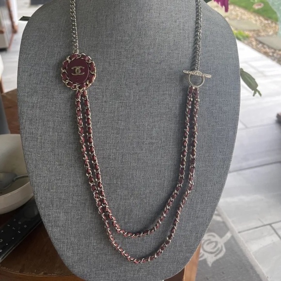 CHANEL double Strand Necklace Rope Style red Leather Long Necklace Approx 30” - Picture 8 of 9